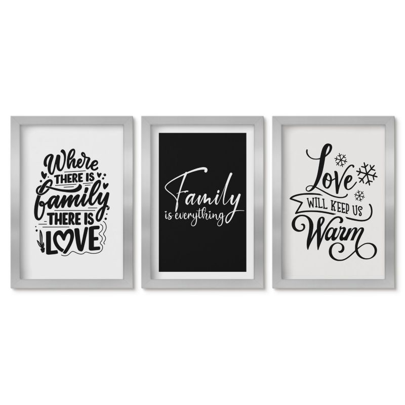 Zestaw 3 obrazów w srebrnych ramach Tulup 20x30 cm Rodzina miłość ciepło dom Dekoracja ścienna do przedpokoju 1 kpl
