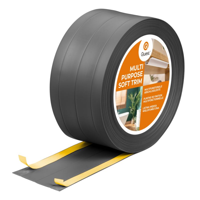 Listwa wykończeniowa samoprzylepna 4w1 PCV 120 mm QUEST, maskująca elastyczna listwa podłogowa - 20 m, ciemnoszary, 1 szt.