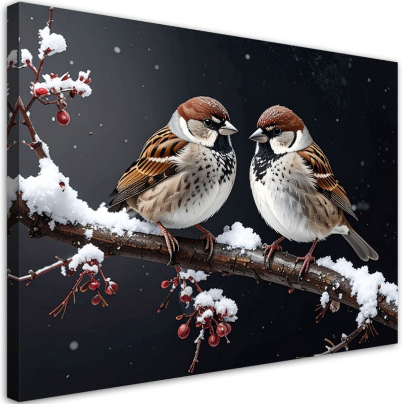 Obraz do salonu sypialni biura Feeby Ptaki na gałęzi jarzebina 120x80cm 1szt