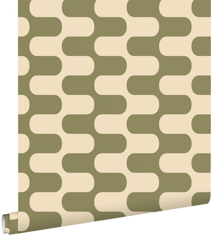 Tapeta ESTAhome faliste linie zielonymIbeżowym 50 x 900 cm - 1 rol.