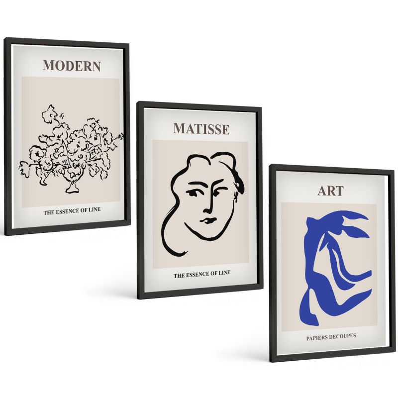 Zestaw 3 Obrazów w Czarnej Ramie ArtPrintCave 40x60 cm Galeria Ścienna Abstrakcyjne minimalistyczne postery 1 kpl.
