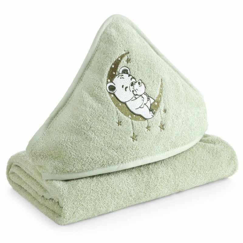 Ręcznik Baby74 Eurofirany 100 x 100 cm kolor miętowy bawełna z kapturem i motywem misia 1 szt.