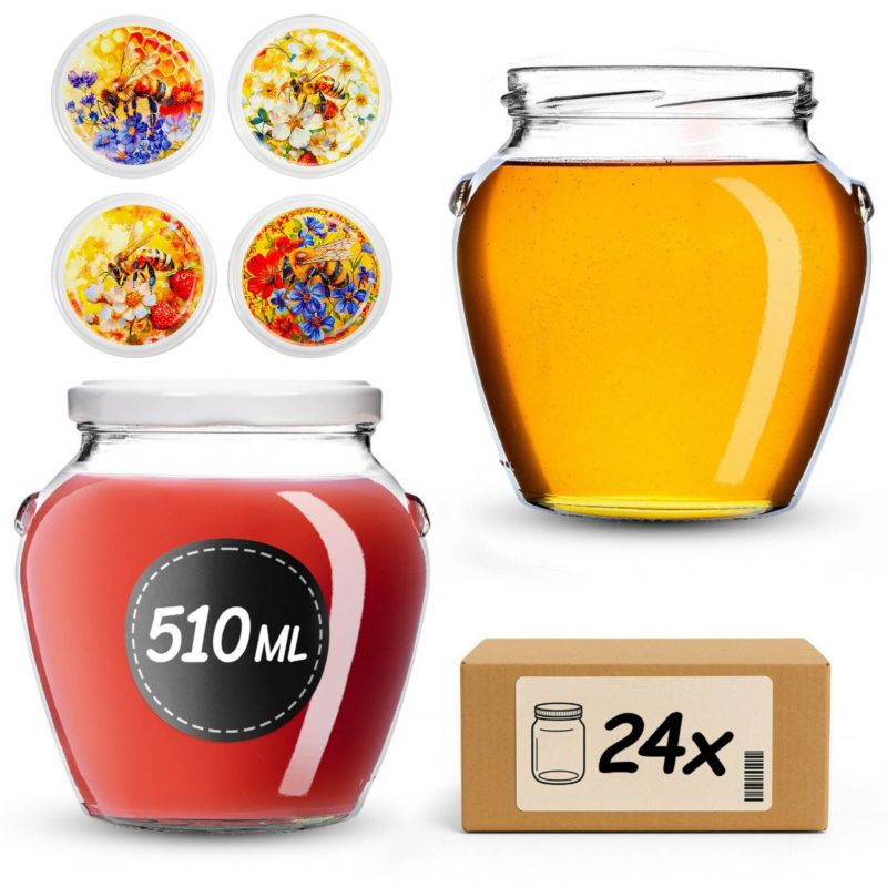 Słoiki KADAX na przetwory 510ml + wieczka "Pszczoła na polu" 82 mm 24 szt.