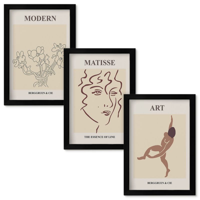 Zestaw obrazów Wallfluent Stylowe grafiki kwiaty postaci Czarna rama 20x30cm 3 szt.