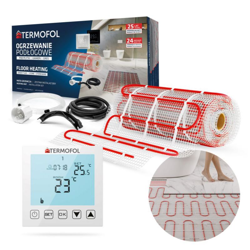 Zestaw mata grzewcza TERMOFOL moc 150W/m² szerokość 50 cm powierzchnia 2.5m² + termoregulator TF-H1 1kpl