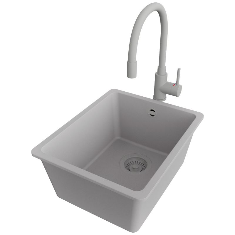 Zlewozmywak podblatowy Wenecja Easy PRIMAGRAN 36x44cm do Szafki od 40cm, Cały Szary + Bateria 38x14cm + Syfon, S026, 1 szt.