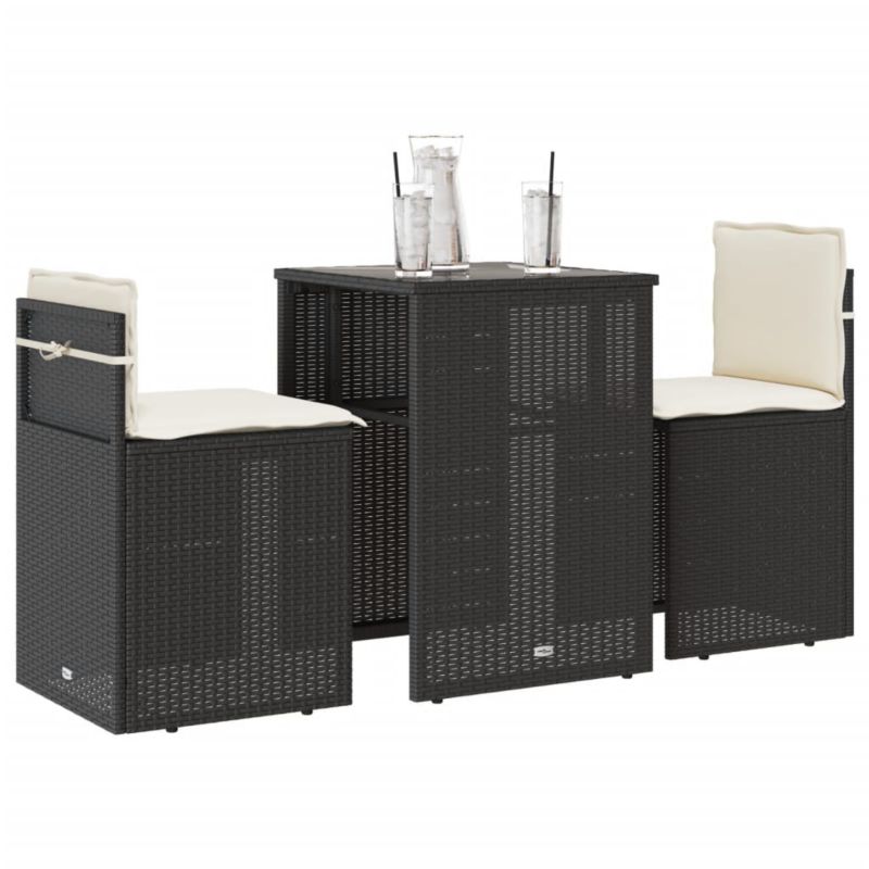 Zestaw mebli ogrodowych bistro WaszeMeble polirattan czarny z poduszkami WM-4003869 1 kpl