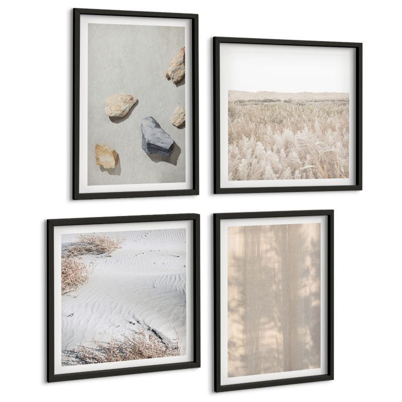 Galeria 4 Obrazów ArtPrintCave (2x50x50+2x40x60cm) Czarna rama Boho naturalne tekstury 1 kpl.
