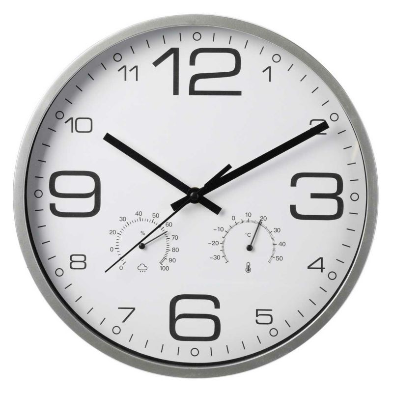Zegar ścienny z termometrem H&S Decoration srebrny tworzywo sztuczne 30,5 cm 1 szt.