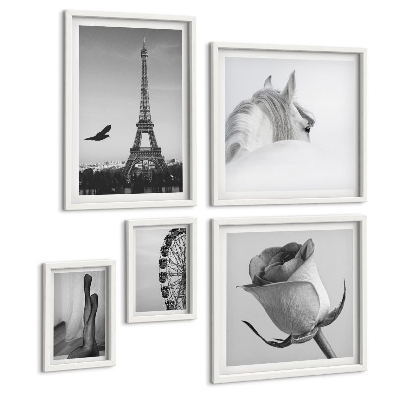 Komplet 5 Obrazów ArtPrintCave (2x50x50+2x20x30+40x60cm) Biała rama Abstrakcyjne ciepłe wzory 1 kpl.