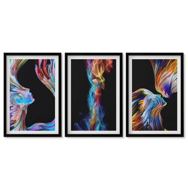 Zestaw 3 obrazów w czarnych ramach Tulup 40x60 cm Kolorowe twarze abstrakcje Galeria ścienna 1 kpl