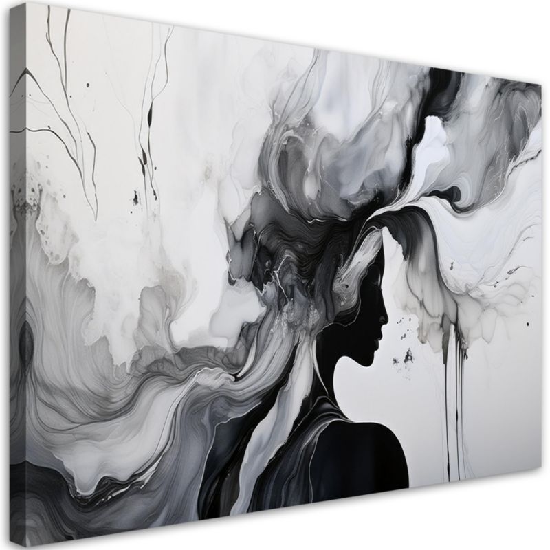 Obraz na płótnie Feeby Kobieta Abstrakcja Czarno Biała Atrament 90x60cm 1szt
