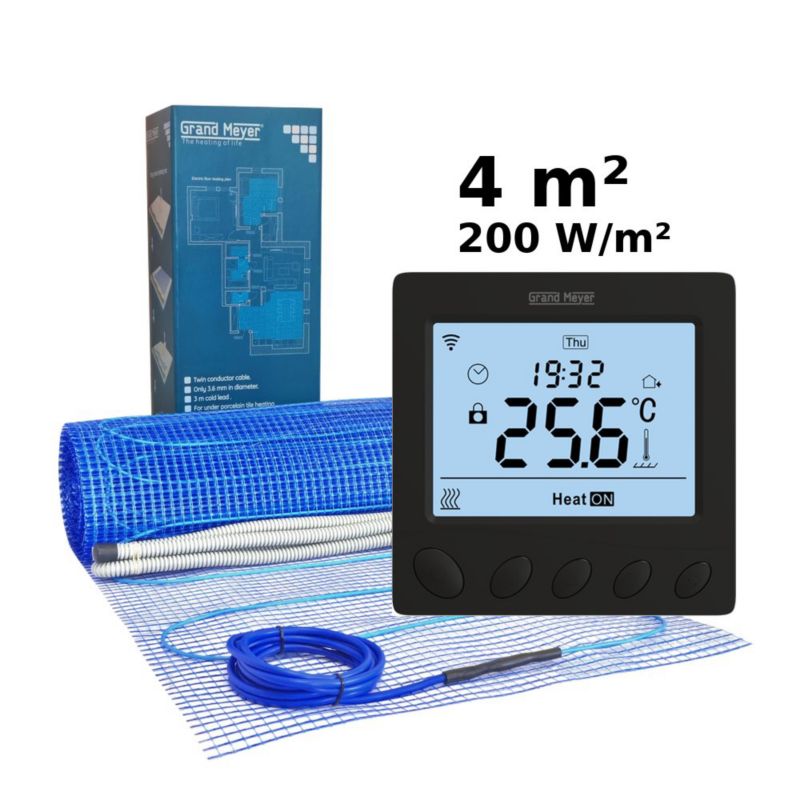 Zestaw do ogrzewania podłogowego 4 m², 200 W/m² + termostat W390 Wi-Fi programowalny, 1 szt.
