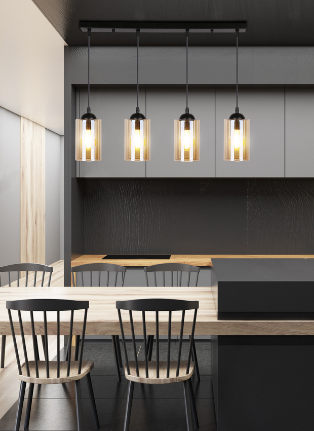Czarna lampa wisząca sufitowa listwa 4xE27 do salonu BISTRO metal