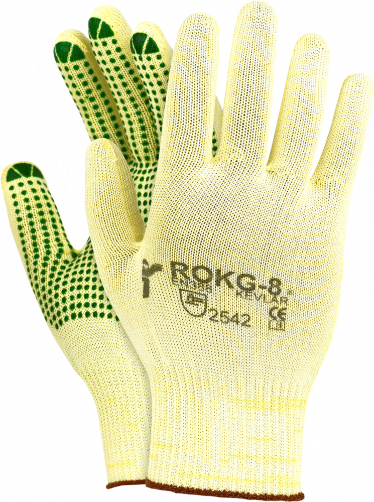 Rękawice robocze JS Gloves DuPont, RJ-KEVLAFIBV, tkaninowe, antyprzecięciowe, rozmiar 8, żółto-zielony