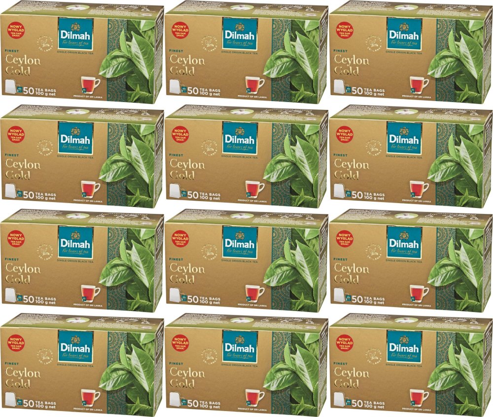 12x Herbata czarna w torebkach Dilmah Ceylon Gold, ekspresowa, 50 sztuk x 2g