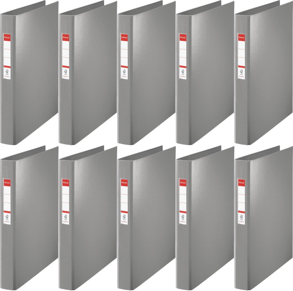 10x Segregator Esselte Vivida, A4, 42mm, do 190 kartek, 4 ringi, 30% PP z recyklingu, szary