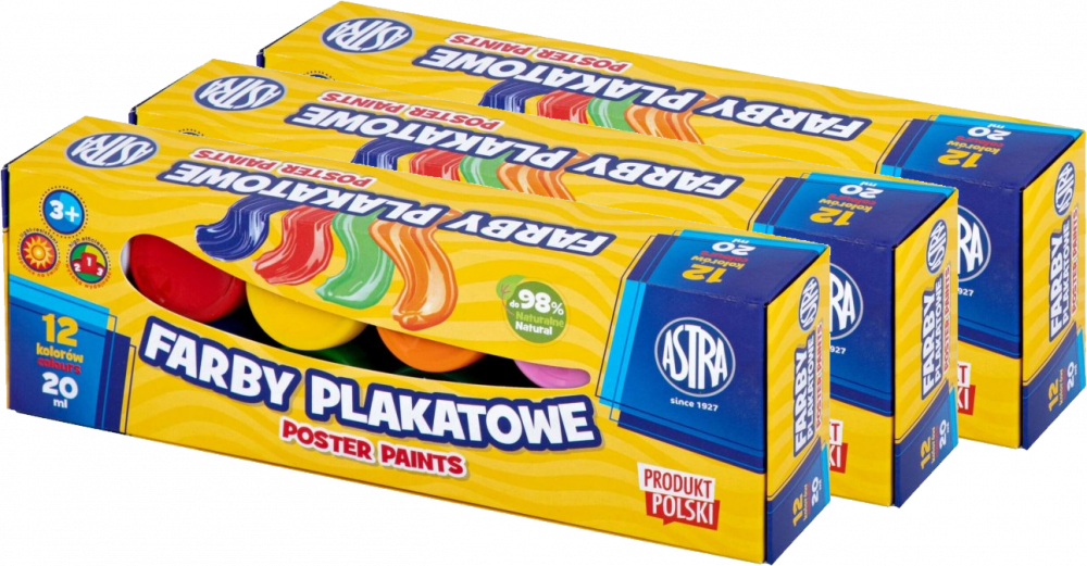 3x Farby plakatowe Astra, 20ml, 12 sztuk, mix kolorów