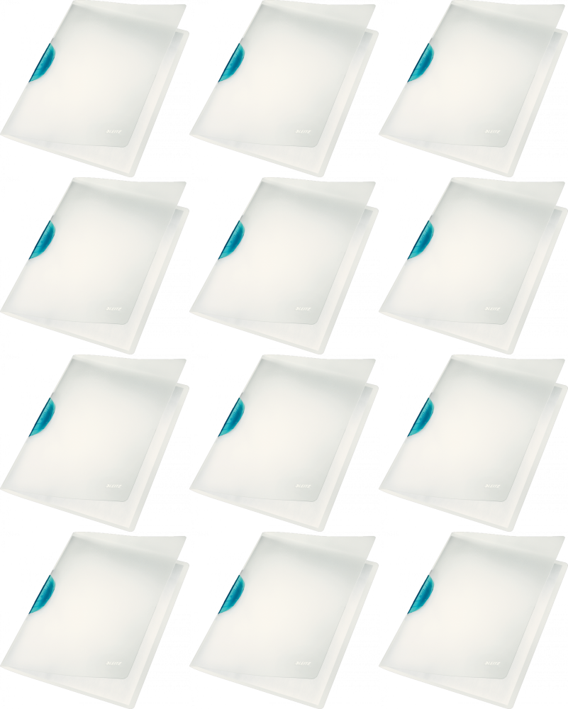 12x Skoroszyt plastikowy z klipsem Leitz Magic, A4, do 30 kartek, jasnoniebieski