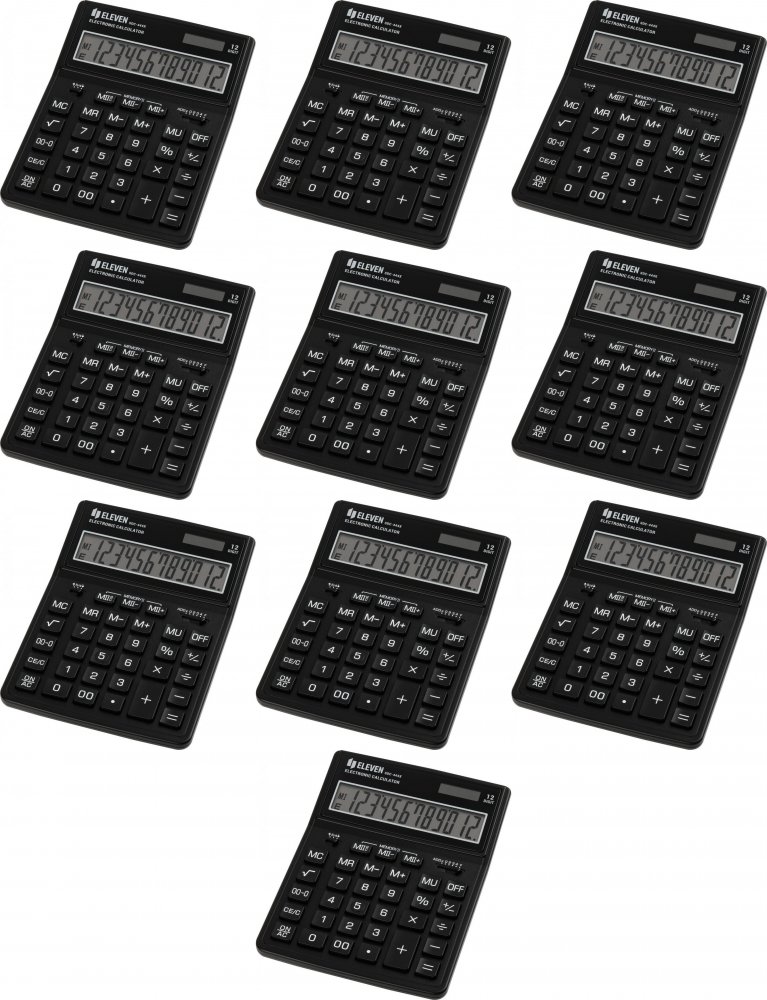 10x Kalkulator biurowy Eleven SDC-444XRBK, 12 cyfr, czarny perłowy