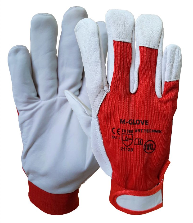 Rękawice robocze M-Glove Technik, wzmacniane, rozmiar 10, biało-czerwony