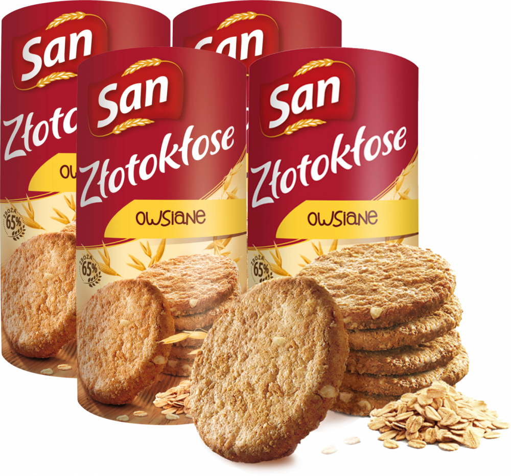 4x Ciastka San Złotokłose, owsiane, 188g