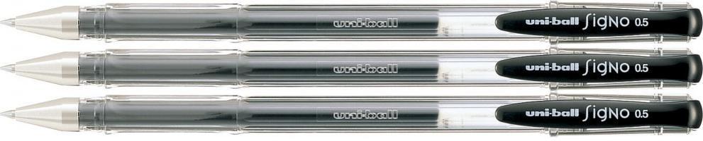 3x Pióro żelowe Uni, UM-100, 0.3 mm, czarny