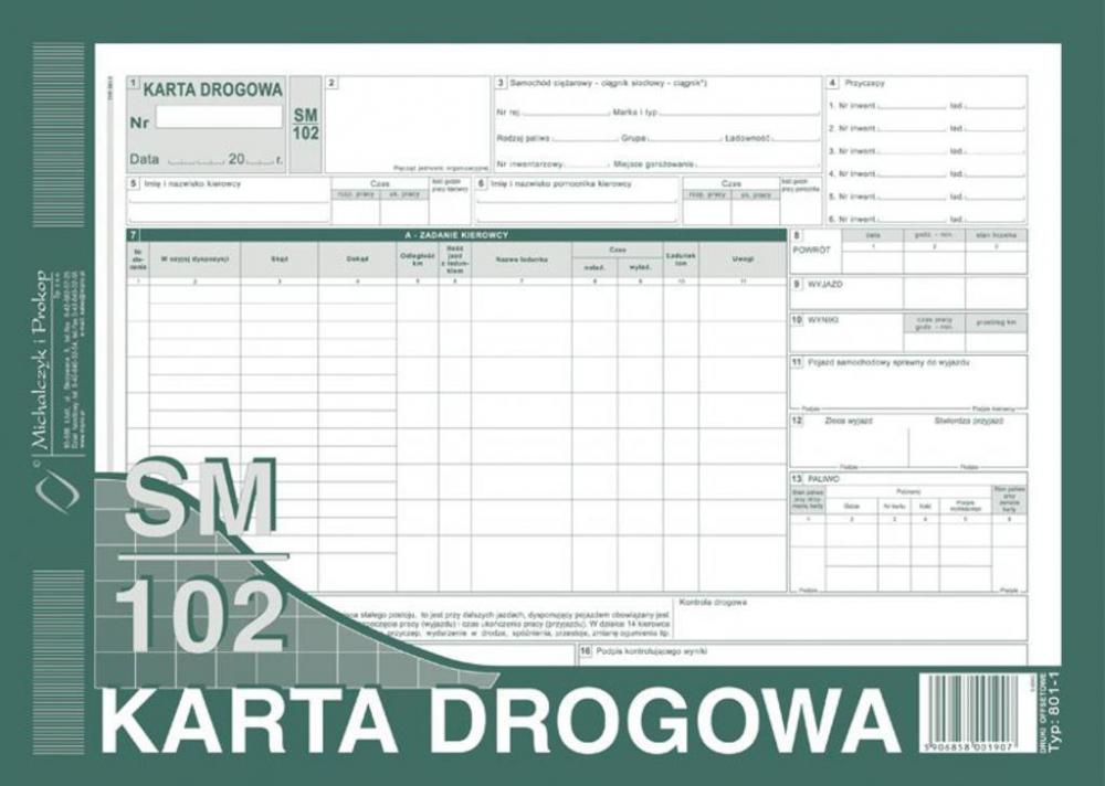 Druk akcydensowy karta drogowa na samochód ciężarowy MiP 801-1, A4, offsetowy, 80k
