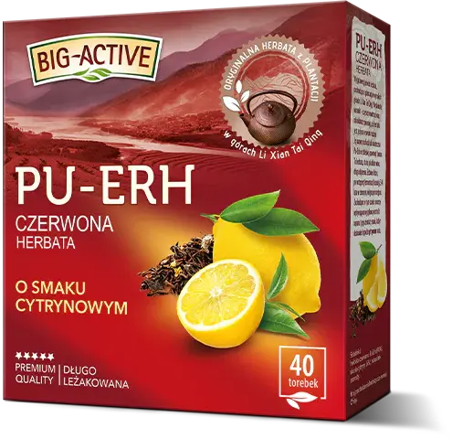 Herbata czerwona w torebkach Big-Active Pu-erh, cytrynowa, 40 sztuk x 1.8g