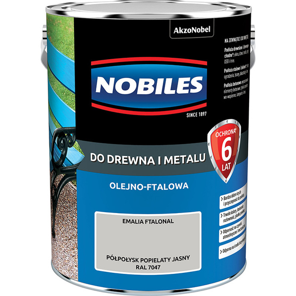 Emalia ftalowa do drewna i metalu Ftalonal Popielaty jasny Półpołysk 5L Nobiles
