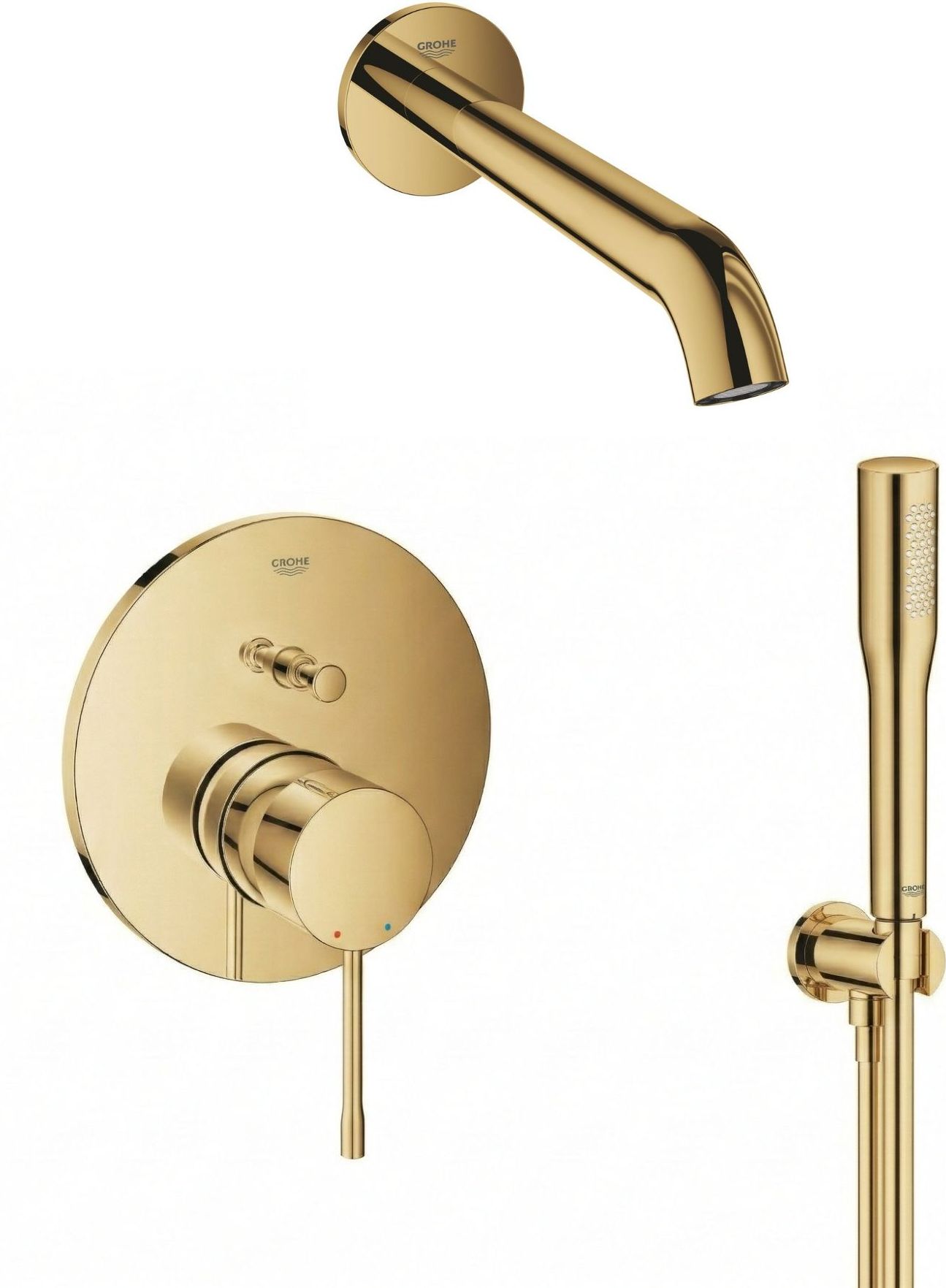 Zestaw Grohe Essence bateria wannowo-prysznicowa podtynkowa z kompletem prysznicowym Cool Sunrise (24058GL1, 28362GL1, 26658GL0, 27400GL0, ...