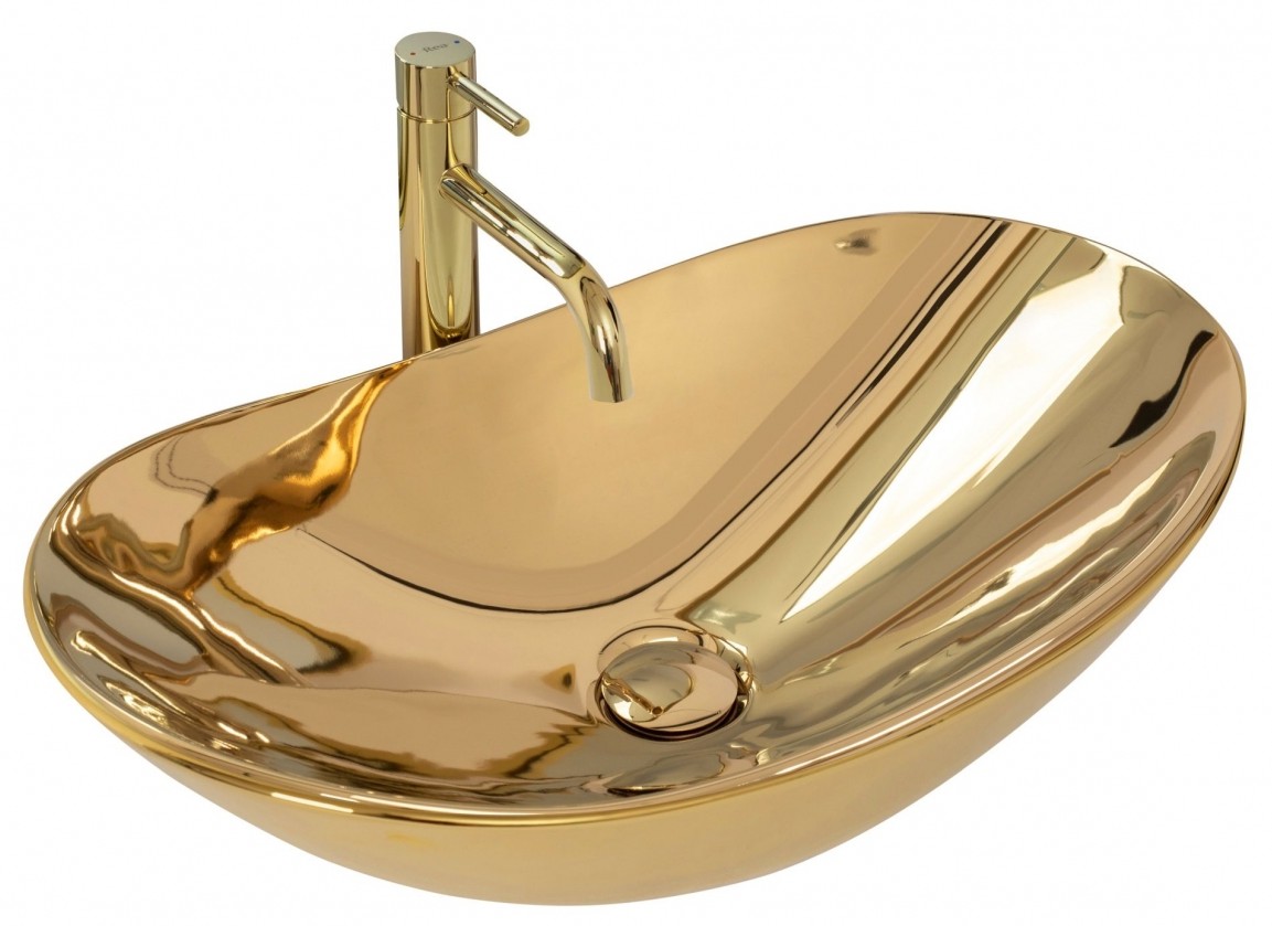 Rea Royal Gold umywalka 62x36 cm nablatowa owalna złota REA-U4545 - Wysyłka w 24h