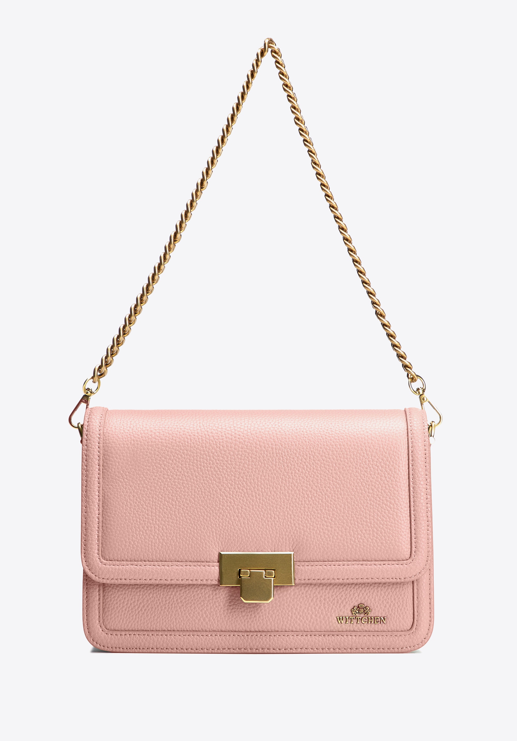 Skórzana torebka crossbody z łańcuszkiem różowa