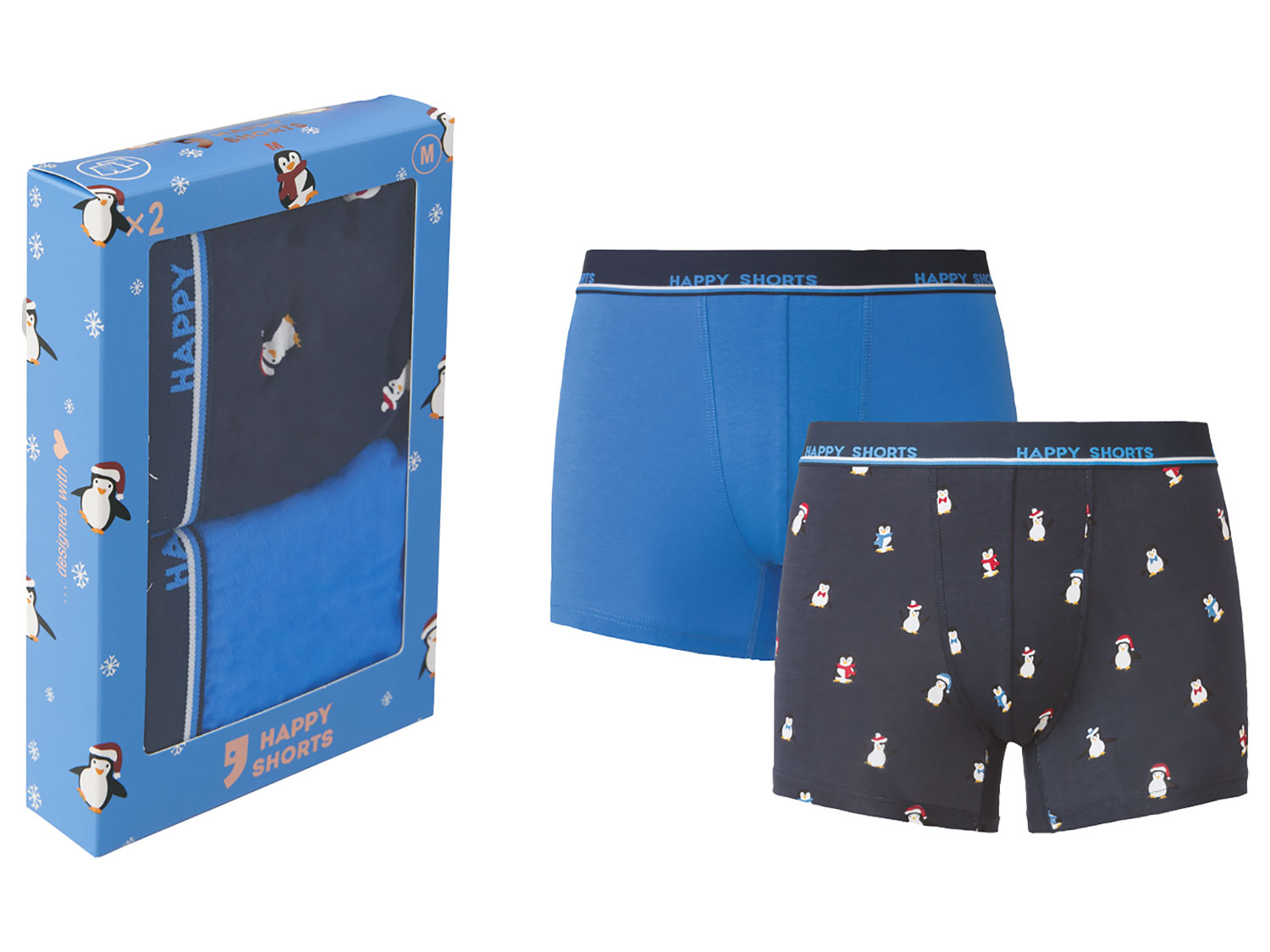 Happy Shorts Komplet 2 par bokserek świątecznych męskich Pingwiny, L