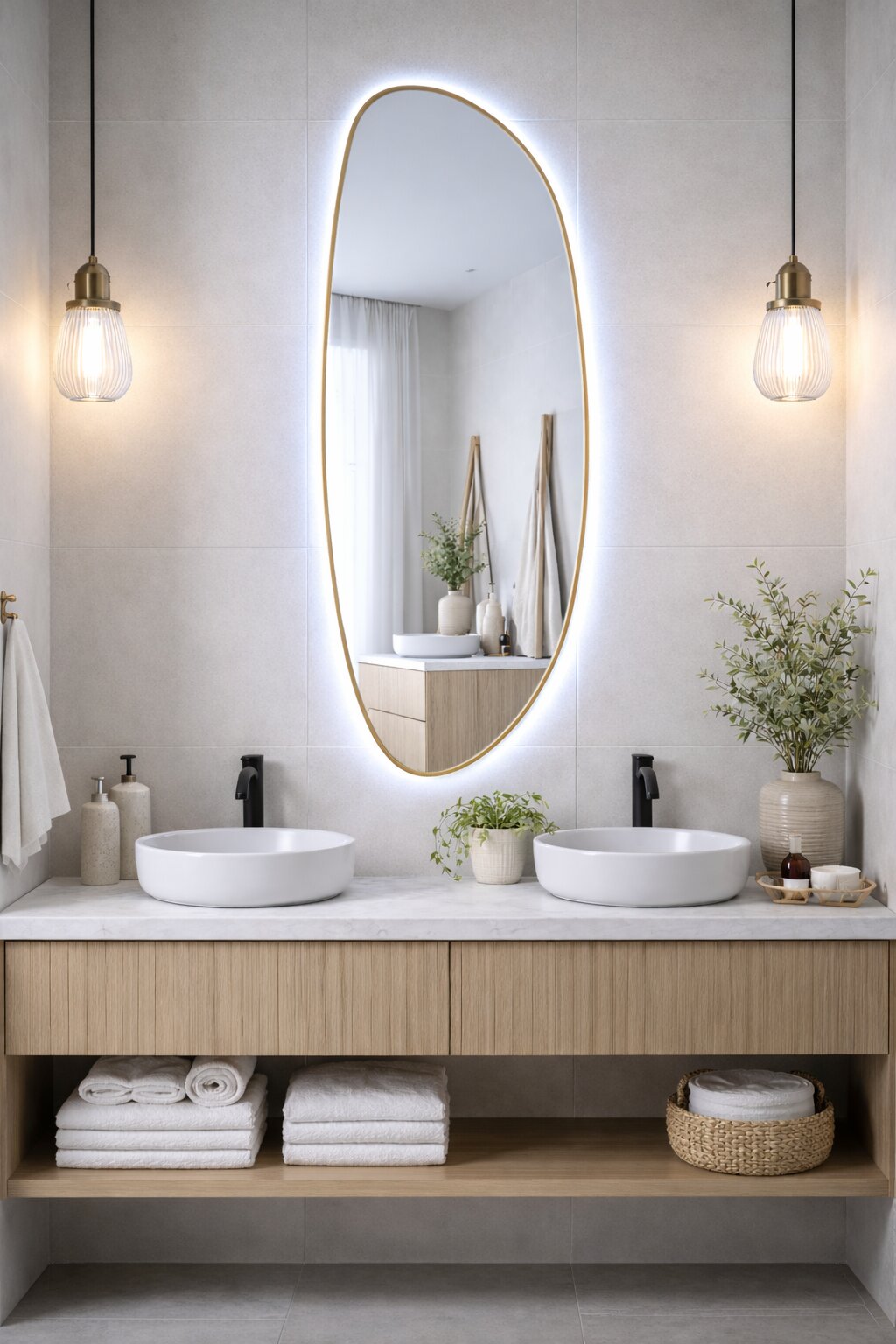 Darmowa Dostawa - Lustro 50x155 cm z oświetleniem złoty Baltica Design Stone Fluid 5904107932781