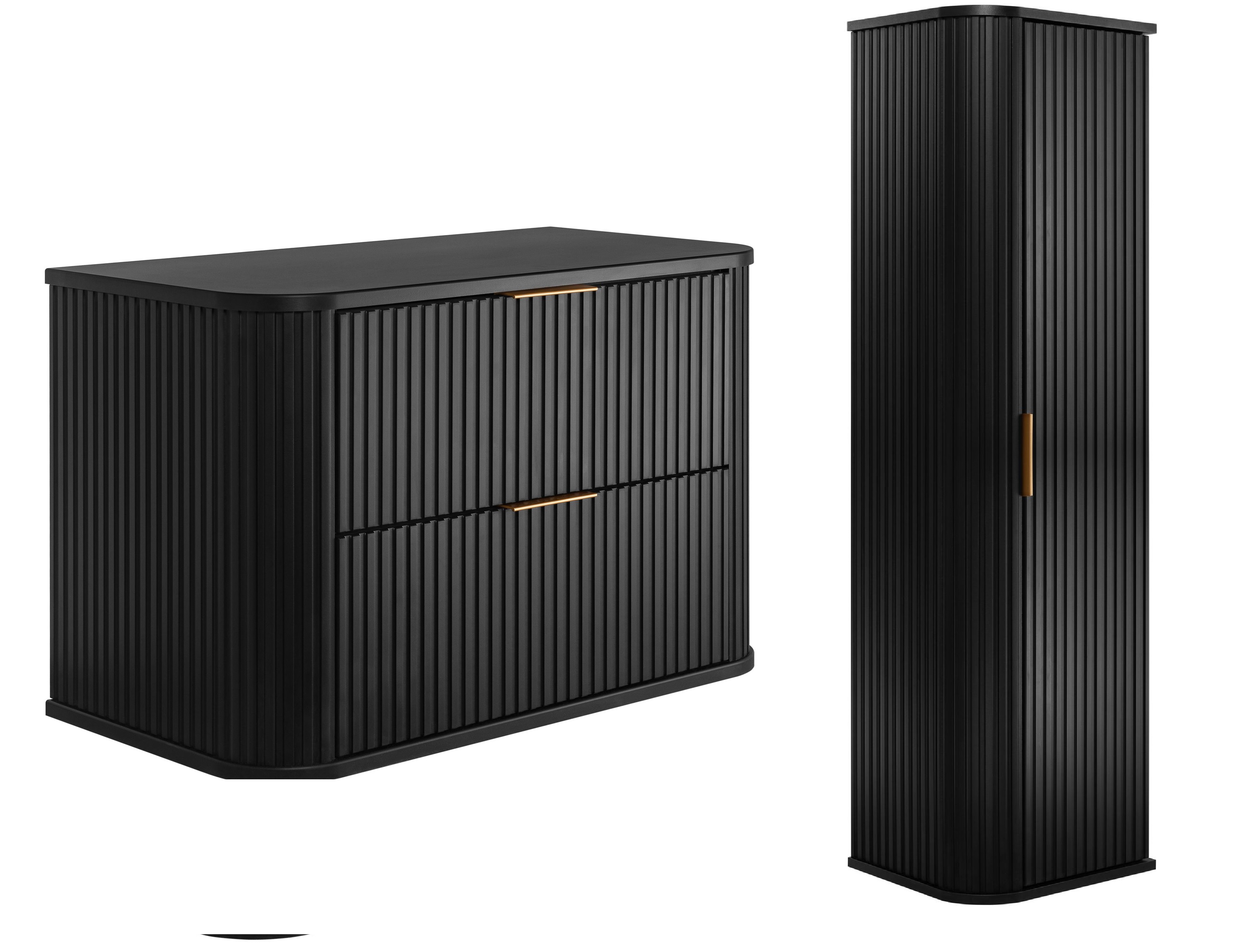 Darmowa Dostawa - Zestaw 2 szafek łazienkowych 80.4x41.5x139 cm podumywalkowa wisząca czarna Rodan Elegance 5906154450362