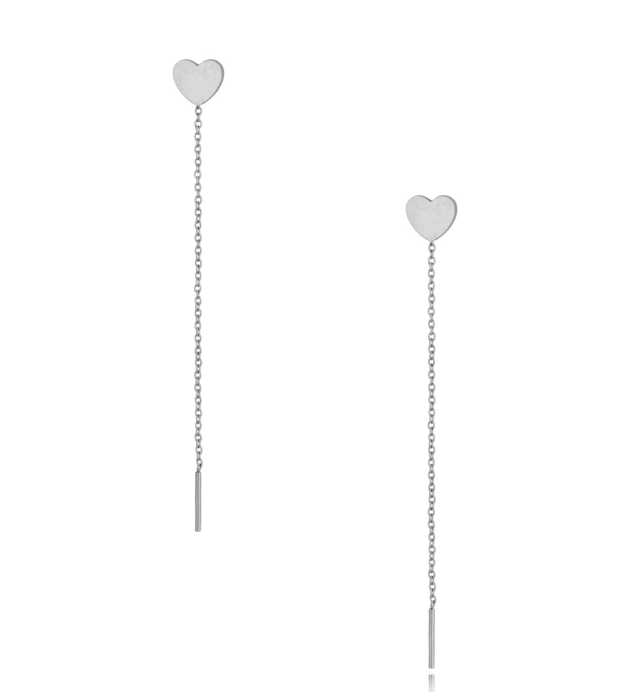 Kolczyki srebrne wiszące Long Heart - By Dziubeka