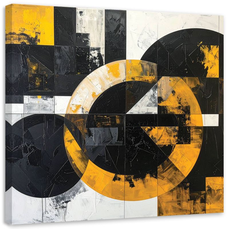 Obraz do salonu biura Feeby Abstrakcja tekstura koła kształty czarno żólty 60x60cm 1szt