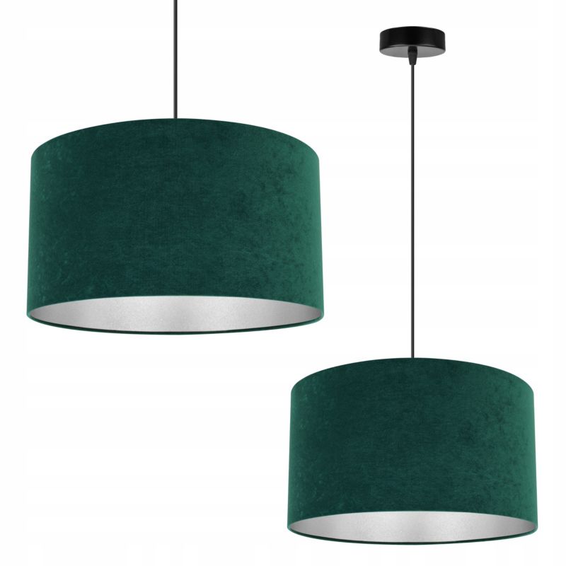 Lampa sufitowa wisząca Light Home LH Mediolan Welur 1x E27 60W ciepły butelkowy zielony/srebrny 35cm 1szt.