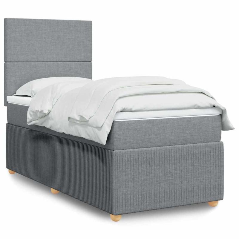 Łóżko z materacem WaszeMeble 90x200 cm Jasnoszary tkanina z LED WM-3294232 1 szt.