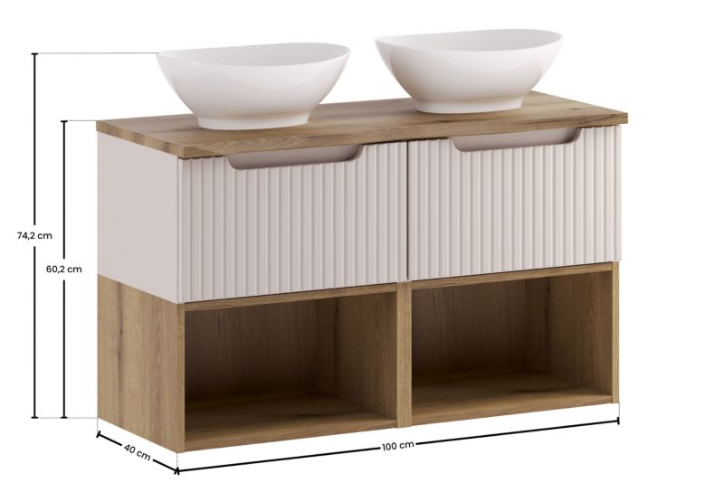 Zestaw mebli łazienkowych Comad Nova Cashmere 100cm z blatem i 2 umywalkami nablatowymi Lola 1szt