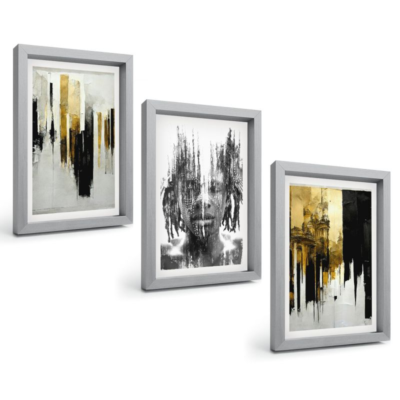 Trzyczęściowy Zestaw Obrazów ArtPrintCave 20x30 cm Srebrna rama Kontrastowe abstrakcje portretu 1 kpl.