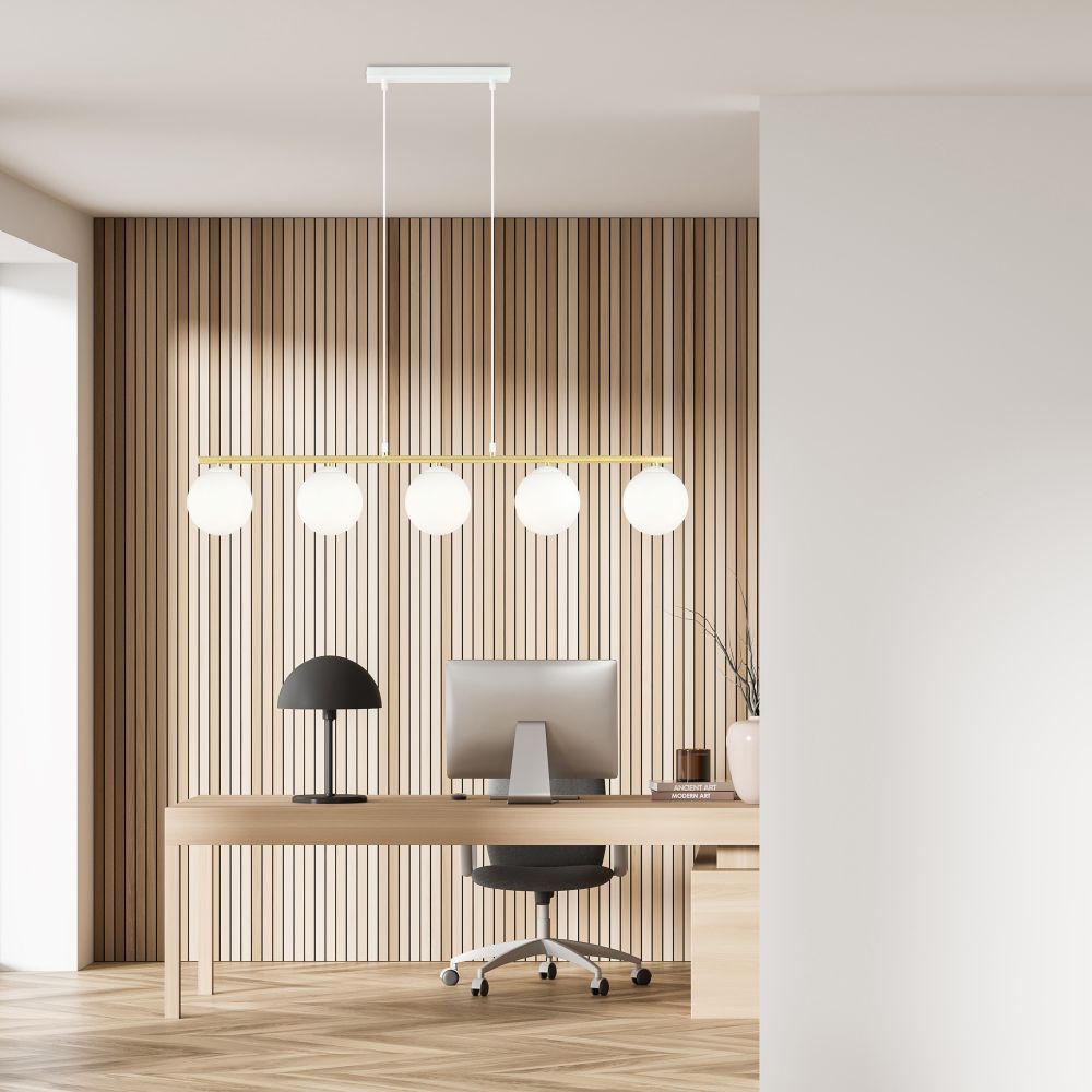 Emibig Allora lampa wisząca 5x10 W biały/szkło mleczne 1255/5