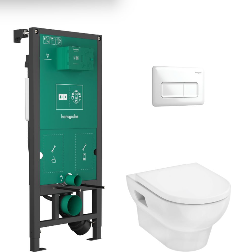 Hansgrohe GladeLake S stelaż podtynkowy iFrame z przyciskiem spłukującym iFrame Original Q i miska wisząca WC GladeLake z deską WC ...