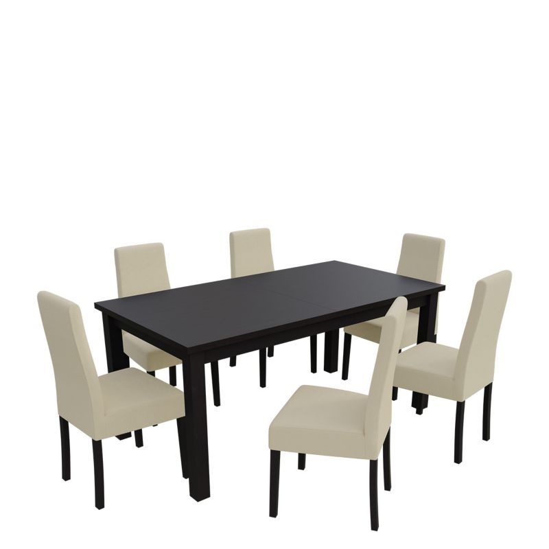 Zestaw RO20 MIRJAN 24 Stół rozkładany S18-L 80x160/200 + 6 krzeseł K63A wenge + ekoskóra ecru 1 kpl.