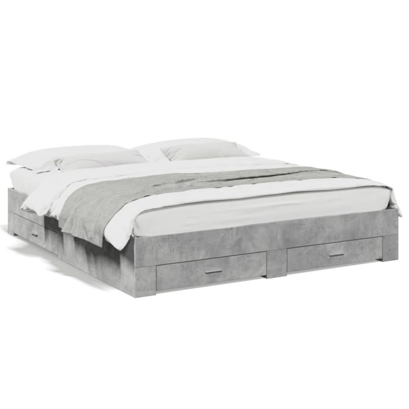 Rama łóżka WaszeMeble 200x200 cm Szarość betonu drewno z szufladami WM-3280359 1 szt.