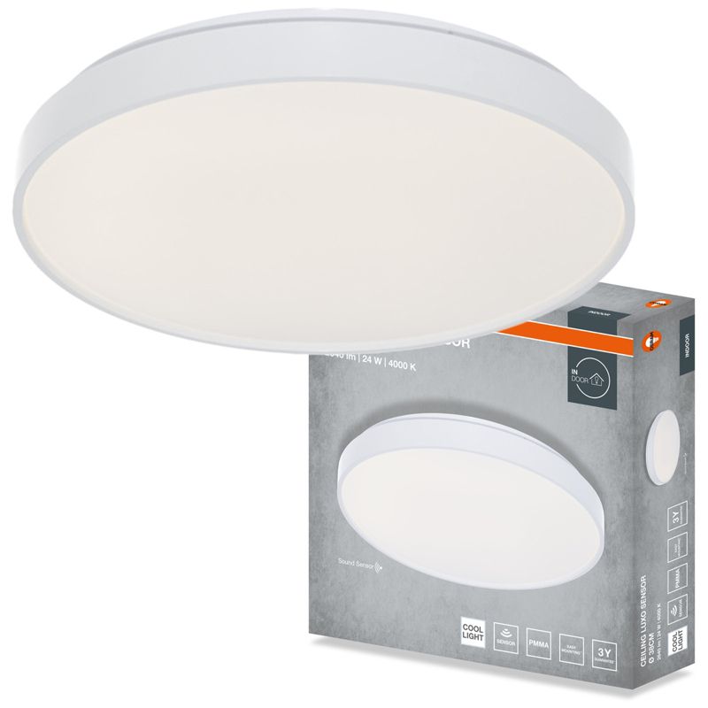 Plafon Osram Luxo Lampa Sufitowa Plafon LED 24W 1320lm 4000K 120st Czujnik Światła Głosu Okrągły Biały 1 szt.