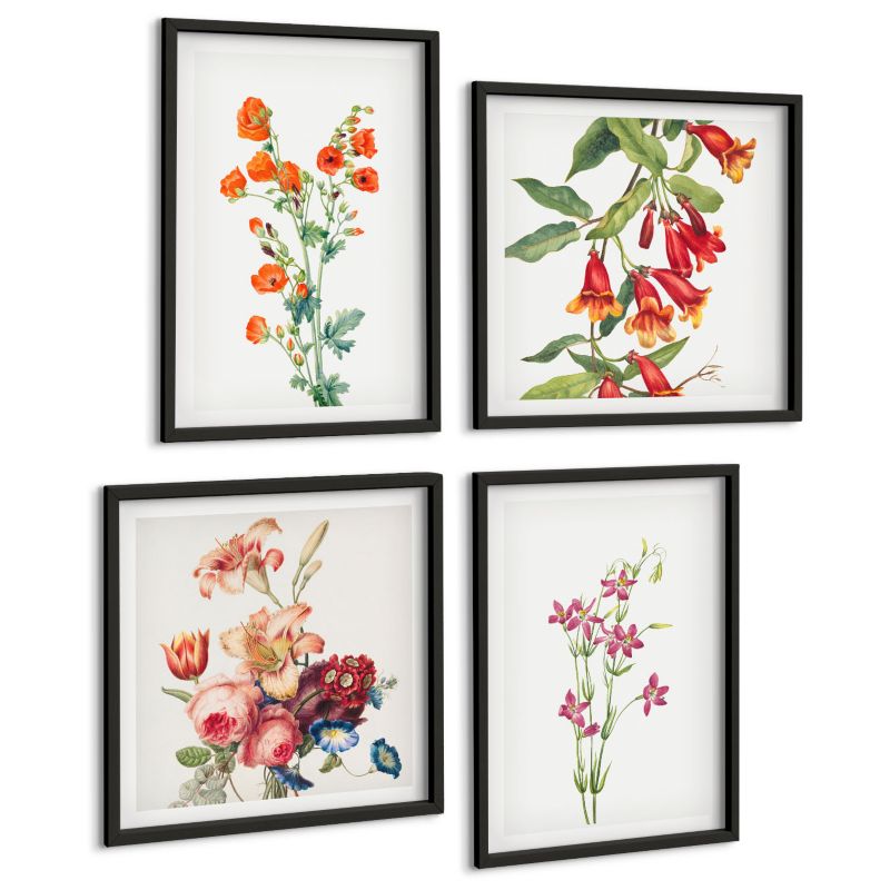 Zestaw Obrazów 4 Częściowy ArtPrintCave (2x50x50+2x40x60cm) Czarna rama Kwiaty malunek styl retro 1 kpl.