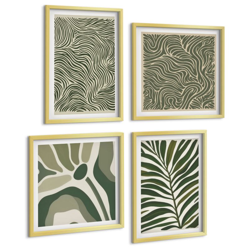 Czteroczęściowy Zestaw Obrazów ArtPrintCave (2x50x50+2x40x60cm) Złota rama Wzory liści i faliste kształty 1 kpl.