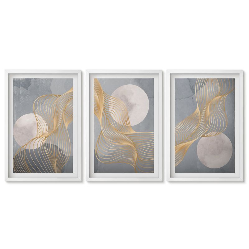 Trzy obrazy w białej ramie zestaw Tulup 40x60 cm Abstrakcyjne wzory Obrazy nad biurko zestaw biała rama 1 kpl